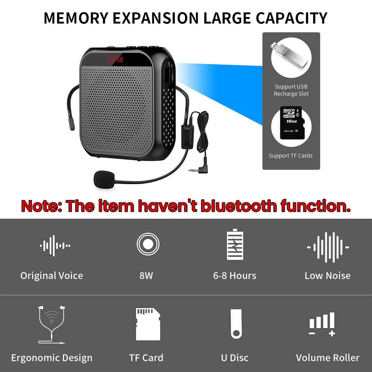 ZORBES Voice Amplifier for Teachers - Microphone Headset Set 2200 mAh, with Headset Microphone Support TF Card/U Flash Disk, Portable Voice Amplifier for Teachers, Tour Guide, Coach, Speaker (Black) ZORBES Voice Amplifier for Teachers - Microphone Headset Set 2200 mAh, with Headset Microphone Support TF Card/U Flash Disk, Portable Voice Amplifier for Teachers, Tour Guide, Coach, Speaker (Black)